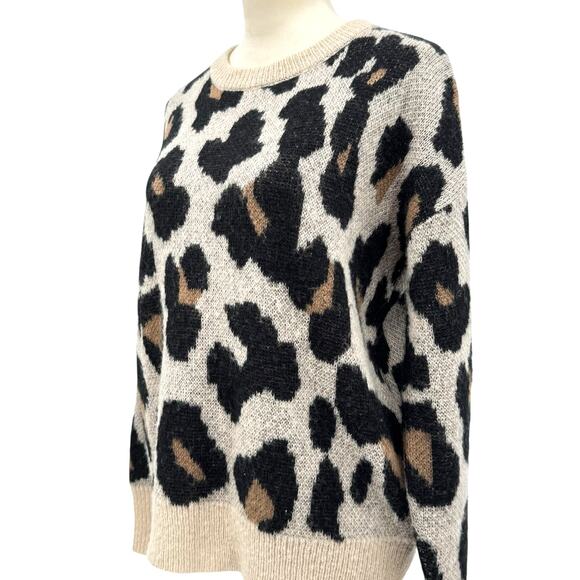 Gianni Bini Tan & Black Leopard Print Mohair Wool Blend Knit Pullover Sweater - Picture 5 of 11